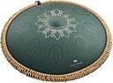 MEINL Sonic Energy 16" Octave Steel Tongue Drum, F# Minor, 9 Notes, 432 Hz, Dark Green, Engraved floral design